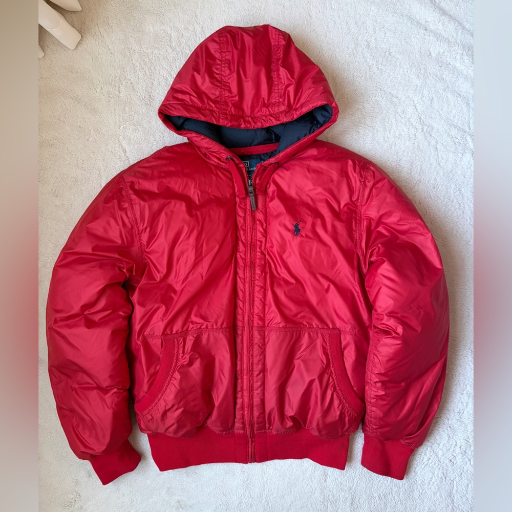 Vintage Y2K Polo Ralph Lauren Red Hooded Down Puffer Jacket Men Size Medium